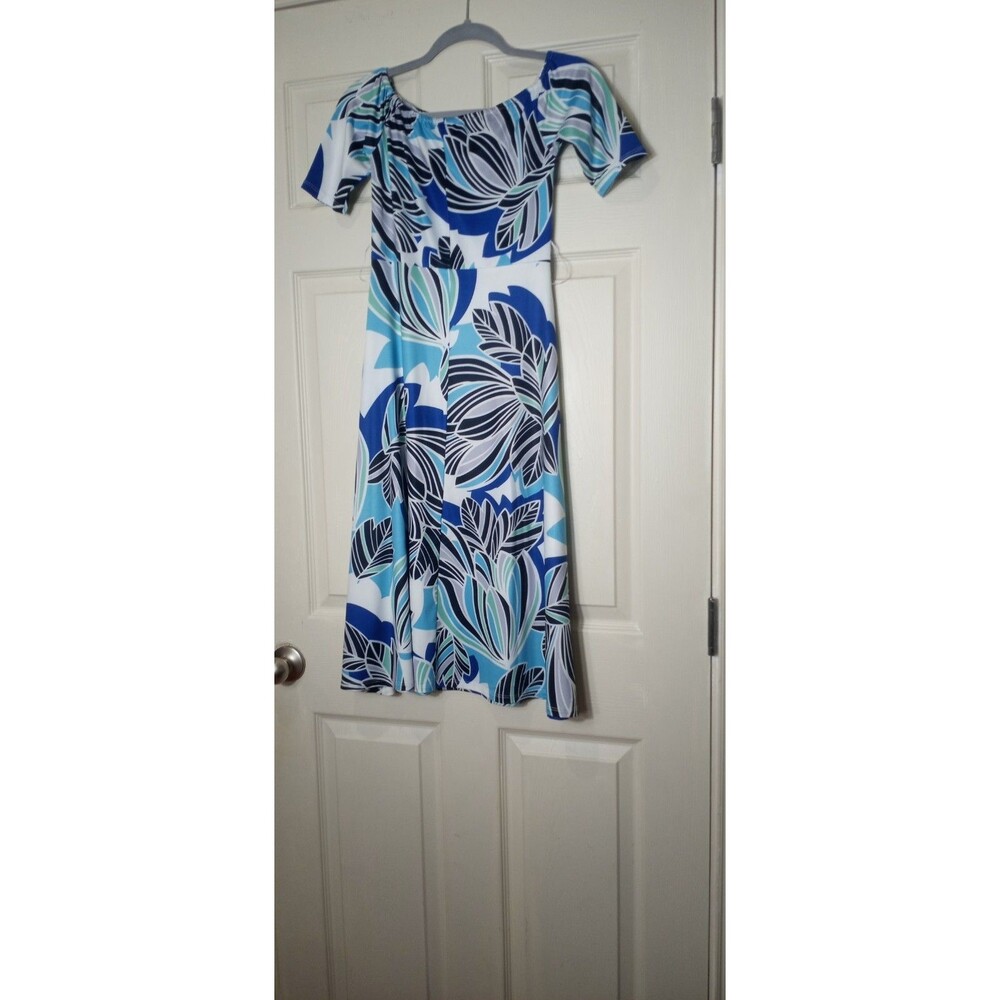 Yumi Kim Dress Women's Blue Tropical Floral Belted Shoulder Off NWOT Sz S
